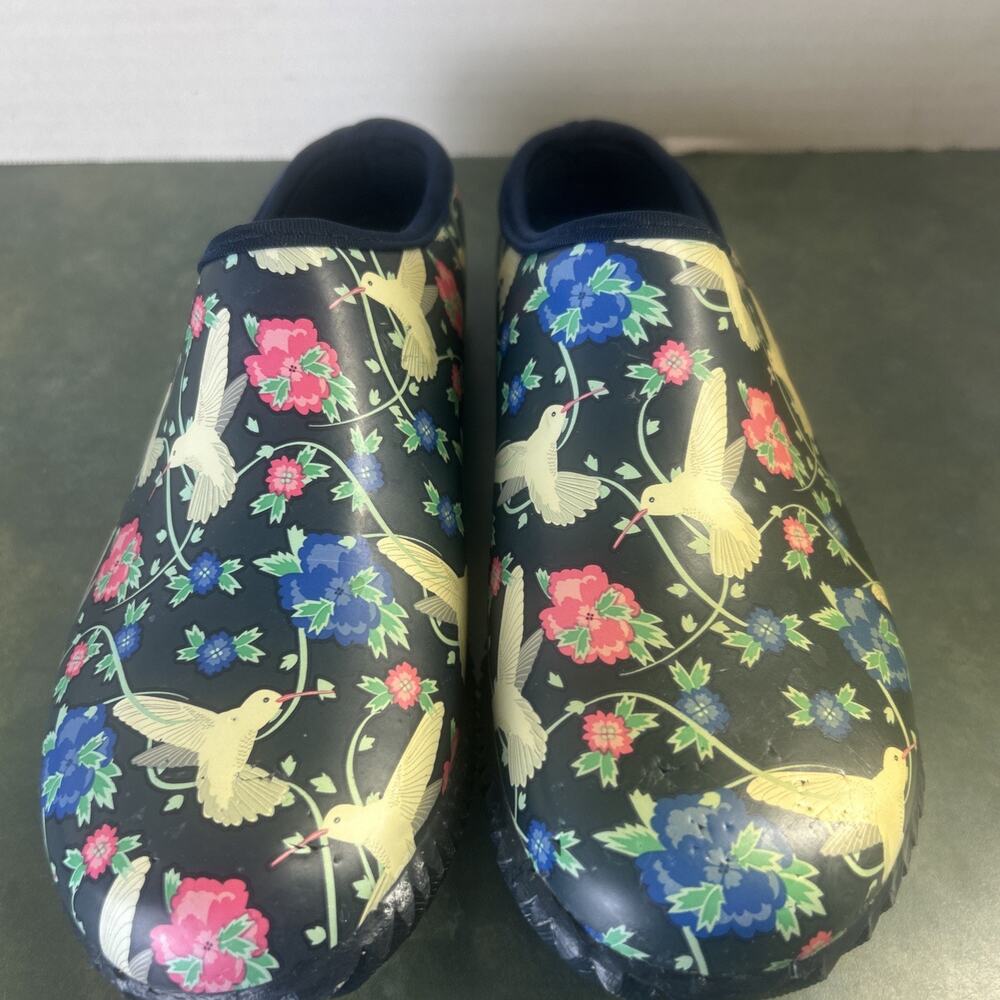 HUMMINGBIRD Western Chief Size 6 Navy Rubber Clogs Women's Shoes AS-IS Worn